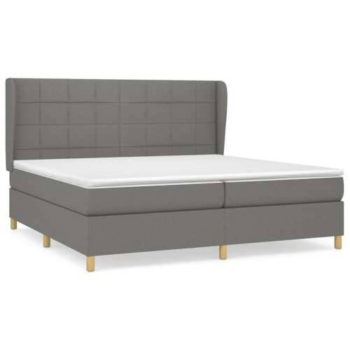 Krevet s oprugama i madracem tamnosivi 200 x 200 cm od tkanine - Tamno siva 200 x 200 cm Blok s kvadratima Cijena