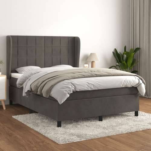 Krevet s oprugama i madracem tamnosivi 140x190 cm baršunasti - Tamno siva 140 x 190 cm Blok s kvadratima Cijena