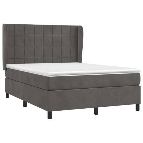 Krevet s oprugama i madracem tamnosivi 140x190 cm baršunasti - Tamno siva 140 x 190 cm Blok s kvadratima Cijena