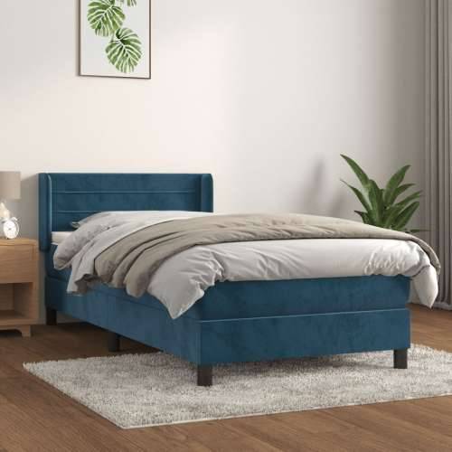 Box spring krevet s madracem tamnoplavi 90x200 cm baršunasti - Tamno plava 90 x 200 cm vodoravne pruge Cijena