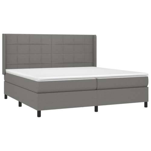 Krevet s oprugama i madracem tamnosivi 200 x 200 cm od tkanine - Tamno siva 200 x 200 cm Blok s kvadratima Cijena