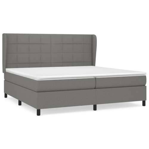 Krevet s oprugama i madracem tamnosivi 200 x 200 cm od tkanine - Tamno siva 200 x 200 cm Blok s kvadratima Cijena