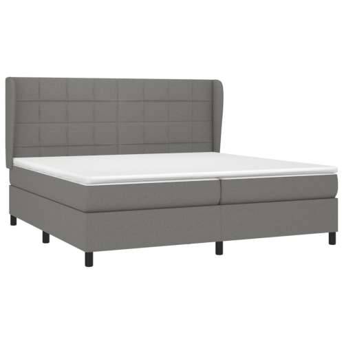 Krevet s oprugama i madracem tamnosivi 200 x 200 cm od tkanine - Tamno siva 200 x 200 cm Blok s kvadratima Cijena