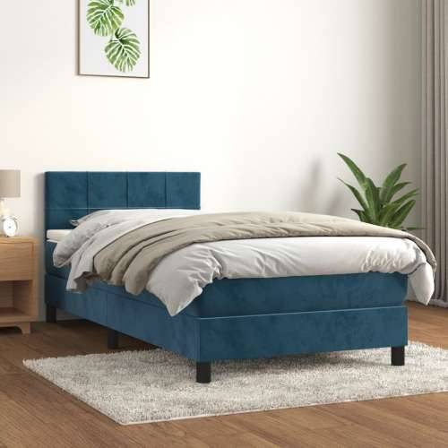 Box spring krevet s madracem tamnoplavi 90x200 cm baršunasti - Tamno plava 90 x 200 cm Blok s kvadratima Cijena