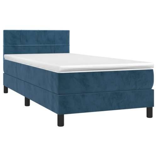 Box spring krevet s madracem tamnoplavi 90x200 cm baršunasti - Tamno plava 90 x 200 cm Blok s kvadratima Cijena