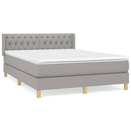 Krevet box spring s madracem svjetlosivi 140x200 cm od tkanine - Svjetlosiva 140 x 200 cm Dizajn s gumbima Cijena