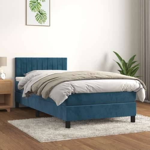 Box spring krevet s madracem tamnoplavi 100x200 cm baršunasti - Tamno plava 100 x 200 cm Okomite pruge Cijena