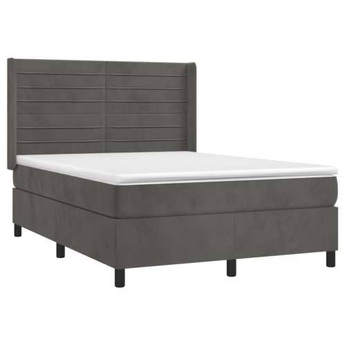 Krevet s oprugama i madracem tamnosivi 140x190 cm baršunasti - Tamno siva 140 x 190 cm vodoravne pruge Cijena