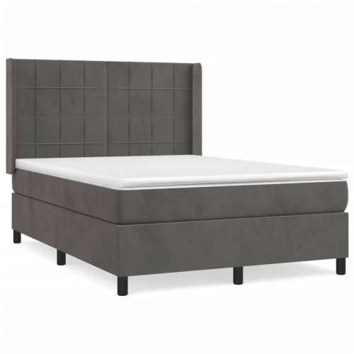 Krevet s oprugama i madracem tamnosivi 140x190 cm baršunasti - Tamno siva 140 x 190 cm Blok s kvadratima Cijena