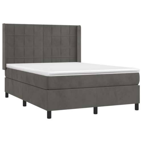 Krevet s oprugama i madracem tamnosivi 140x190 cm baršunasti - Tamno siva 140 x 190 cm Blok s kvadratima Cijena