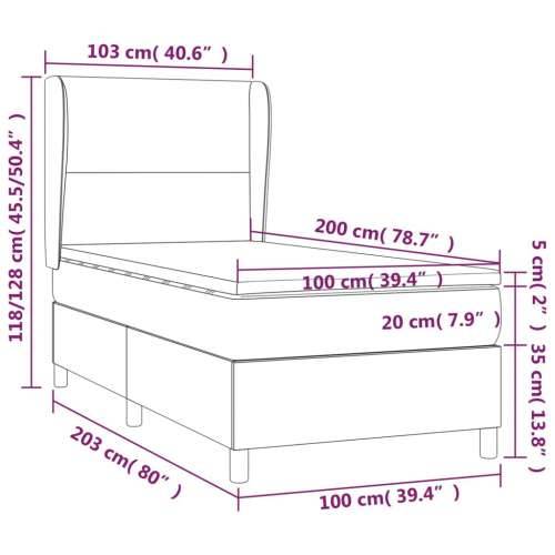 Krevet s oprugama i madracem crni 100 x 200 cm od tkanine - Crna 100 x 200 cm Gladak dizajn Cijena