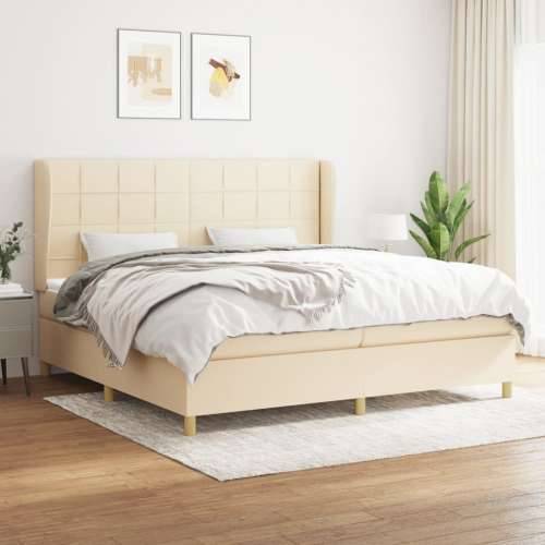 Krevet s oprugama i madracem krem 200 x 200 cm od tkanine - Krema 200 x 200 cm Blok s kvadratima Cijena