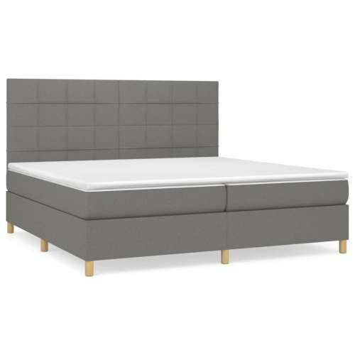 Krevet s oprugama i madracem tamnosivi 200 x 200 cm od tkanine - Tamno siva 200 x 200 cm Blok s kvadratima Cijena