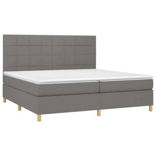 Krevet s oprugama i madracem tamnosivi 200 x 200 cm od tkanine - Tamno siva 200 x 200 cm Blok s kvadratima Cijena