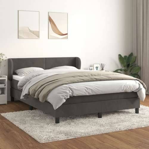 Krevet s oprugama i madracem tamnosivi 140x190 cm baršunasti - Tamno siva 140 x 190 cm Gladak dizajn Cijena