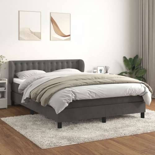 Krevet s oprugama i madracem tamnosivi 140x190 cm baršunasti - Tamno siva 140 x 190 cm gumbi Cijena