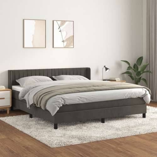 Krevet s oprugama i madracem tamnosivi 160x200 cm baršunasti - Tamno siva 160 x 200 cm Okomite pruge Cijena