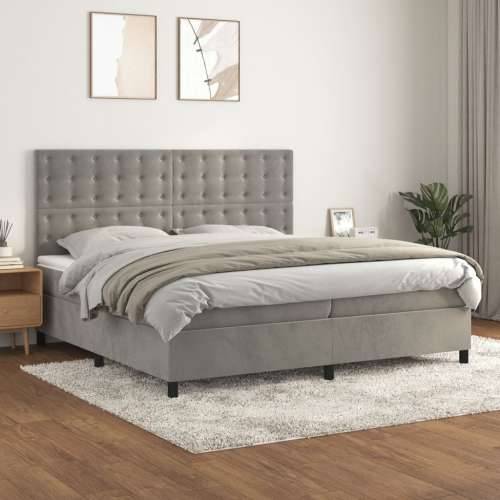 Krevet s oprugama i madracem svjetlosivi 200x200 cm baršunasti - Svjetlosiva 200 x 200 cm gumbi Cijena