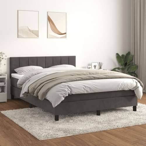 Krevet s oprugama i madracem tamnosivi 140x190 cm baršunasti - Tamno siva 140 x 190 cm Blok s kvadratima Cijena