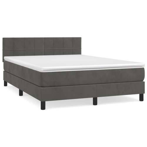 Krevet s oprugama i madracem tamnosivi 140x190 cm baršunasti - Tamno siva 140 x 190 cm Blok s kvadratima Cijena