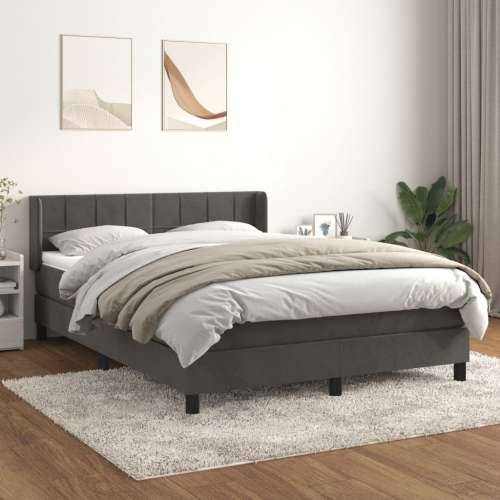 Krevet s oprugama i madracem tamnosivi 140x190 cm baršunasti - Tamno siva 140 x 190 cm Blok s kvadratima Cijena