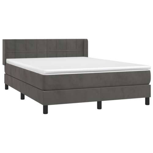 Krevet s oprugama i madracem tamnosivi 140x190 cm baršunasti - Tamno siva 140 x 190 cm Blok s kvadratima Cijena