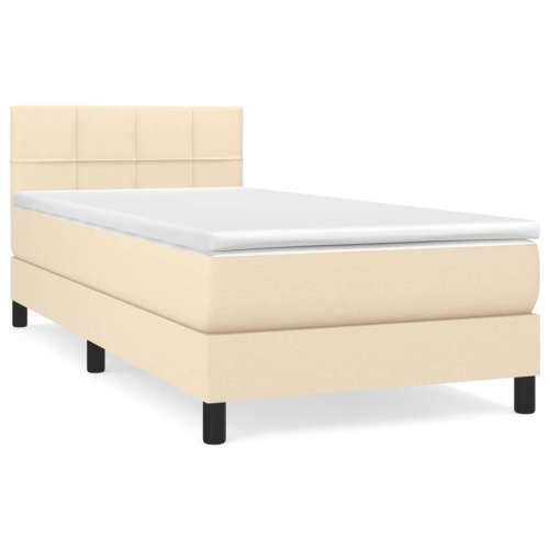 Krevet s oprugama i madracem krem 90 x 200 cm od tkanine - Krema 90 x 200 cm Blok s kvadratima Cijena