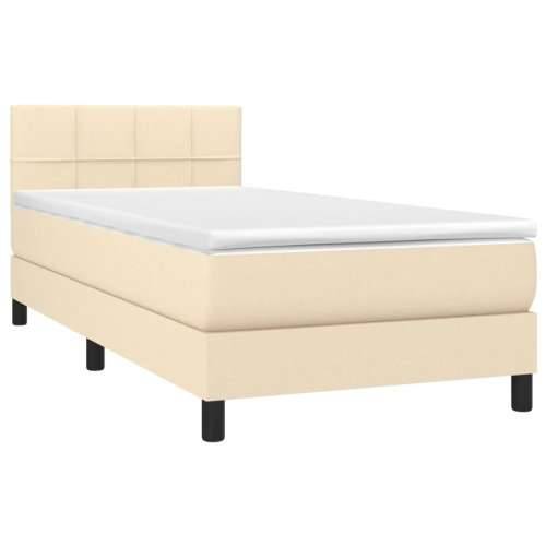 Krevet s oprugama i madracem krem 90 x 200 cm od tkanine - Krema 90 x 200 cm Blok s kvadratima Cijena