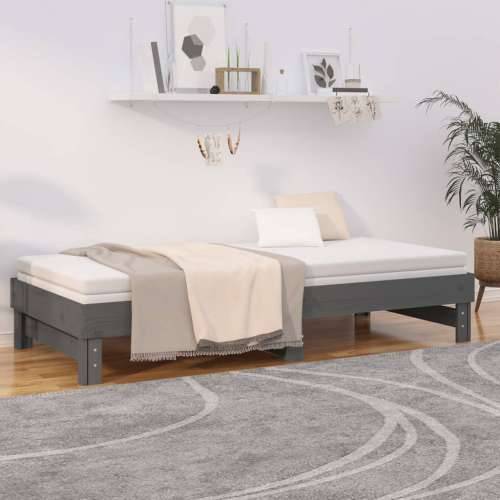 Dnevni ležaj na izvlačenje sivi 2x(90x200) cm masivna borovina - Siva 2x (90 x 200) cm Cijena