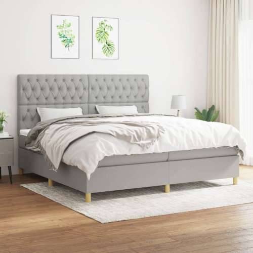 Krevet s oprugama i madracem svjetlosivi 200 x 200cm od tkanine - Svjetlosiva 200 x 200 cm Dizajn s gumbima Cijena