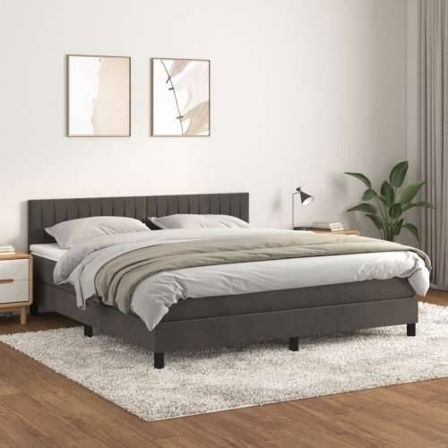 Krevet s oprugama i madracem tamnosivi 160x200 cm baršunasti - Tamno siva 160 x 200 cm Okomite pruge Cijena