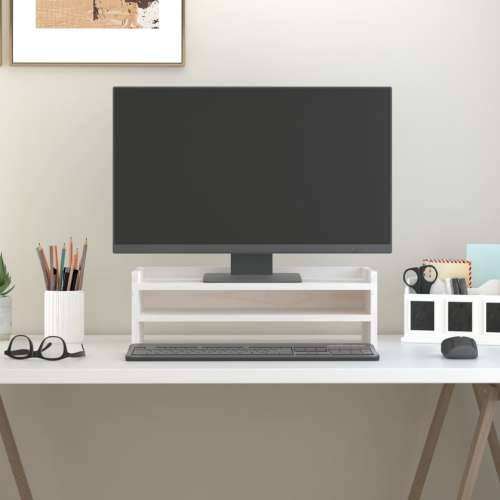 Stalak za monitor bijeli 50 x 24 x 16 cm od masivne borovine - Bijela 50 x 24 x 16 cm Cijena