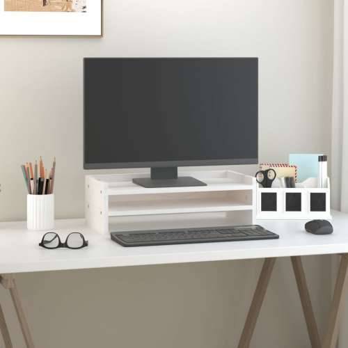 Stalak za monitor bijeli 50 x 24 x 16 cm od masivne borovine - Bijela 50 x 24 x 16 cm Cijena