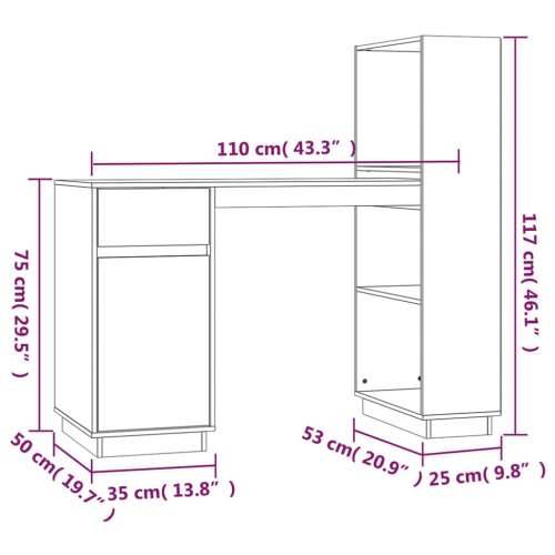 Radni stol bijeli 110 x 53 x 117 cm od masivne borovine - Bijela Cijena