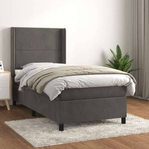 Box spring krevet s madracem tamnosivi 80 x 200 cm baršunasti - Tamno siva 80 x 200 cm Obično s čavlima Cijena