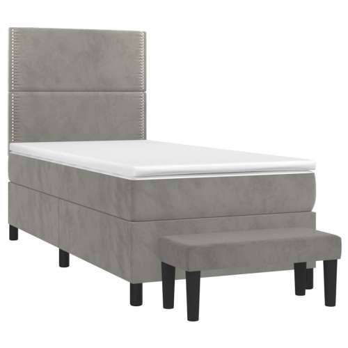 Box spring krevet s madracem svjetlosivi 90x190 cm baršunasti - Svjetlosiva 90 x 190 cm Obično s čavlima Cijena