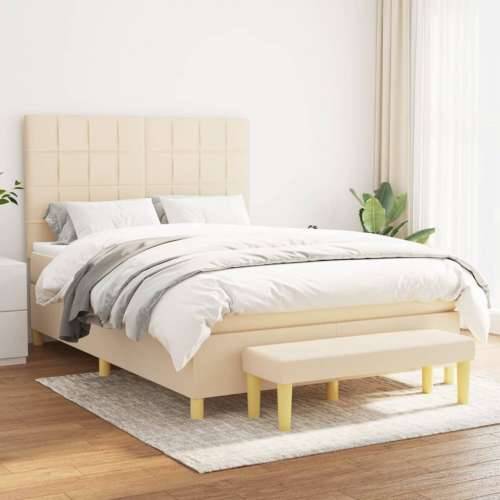 Krevet s oprugama i madracem krem 140 x 190 cm od tkanine - Krema 140 x 190 cm Blok s kvadratima Cijena