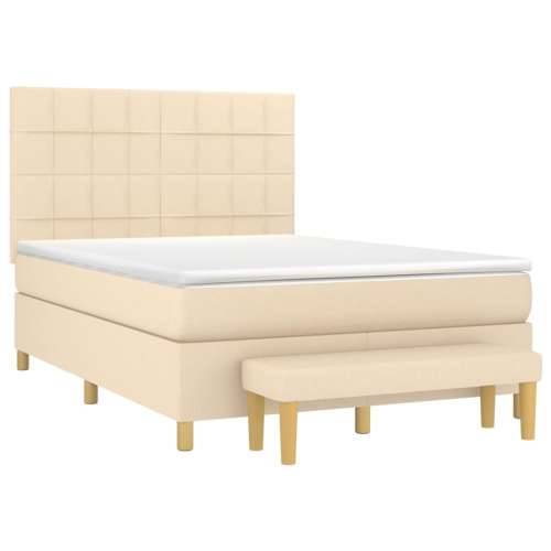 Krevet s oprugama i madracem krem 140 x 190 cm od tkanine - Krema 140 x 190 cm Blok s kvadratima Cijena