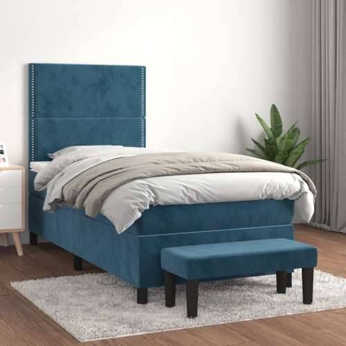 Box spring krevet s madracem tamnoplavi 90x200 cm baršunasti - Tamno plava 90 x 200 cm Obično s čavlima Cijena