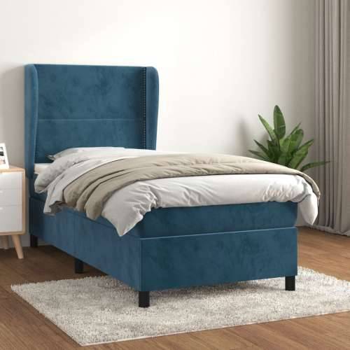 Box spring krevet s madracem tamnoplavi 90x200 cm baršunasti - Tamno plava 90 x 200 cm Obično s čavlima Cijena