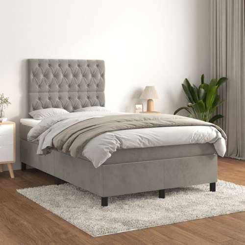 Box spring krevet s madracem svjetlosivi 120x200 cm baršunasti - Svjetlosiva 120 x 200 cm Dizajn s gumbima Cijena