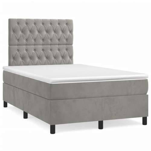 Box spring krevet s madracem svjetlosivi 120x200 cm baršunasti - Svjetlosiva 120 x 200 cm Dizajn s gumbima Cijena