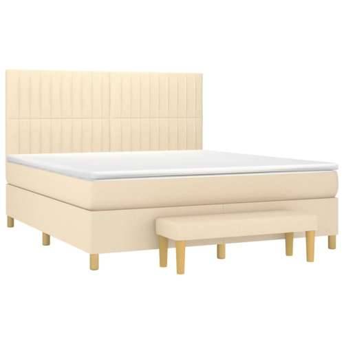 Krevet s oprugama i madracem krem 160x200 cm od tkanine - Krema 160 x 200 cm Okomite pruge Cijena