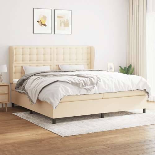 Krevet s oprugama i madracem krem 200 x 200 cm od tkanine - Krema 200 x 200 cm gumbi Cijena