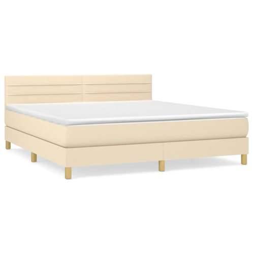 Krevet s oprugama i madracem krem 160x200 cm od tkanine - Krema 160 x 200 cm vodoravne pruge Cijena