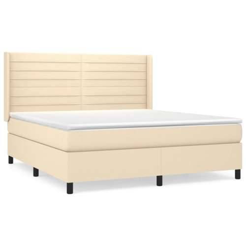 Krevet s oprugama i madracem krem 160x200 cm od tkanine - Krema 160 x 200 cm vodoravne pruge Cijena