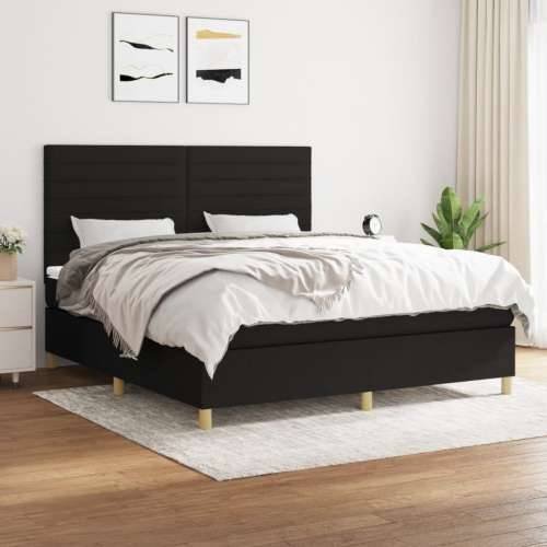 Krevet s oprugama i madracem crni 160x200 cm od tkanine - Crna 160 x 200 cm vodoravne pruge Cijena