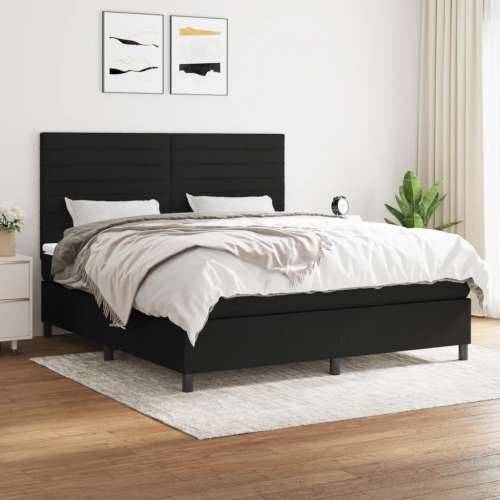 Krevet s oprugama i madracem crni 160x200 cm od tkanine - Crna 160 x 200 cm vodoravne pruge Cijena