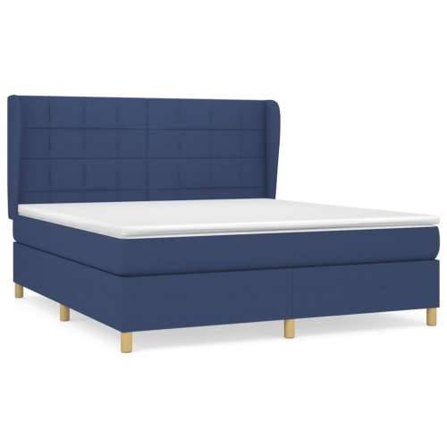 Krevet s oprugama i madracem plavi 160x200 cm od tkanine - Plava 160 x 200 cm Blok s kvadratima Cijena