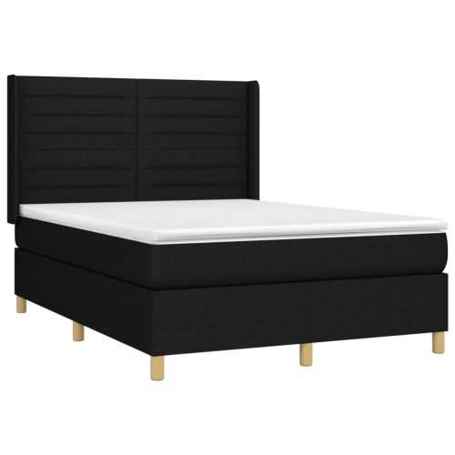 Krevet s oprugama i madracem crni 140x200 cm od tkanine - Crna 140 x 200 cm vodoravne pruge Cijena